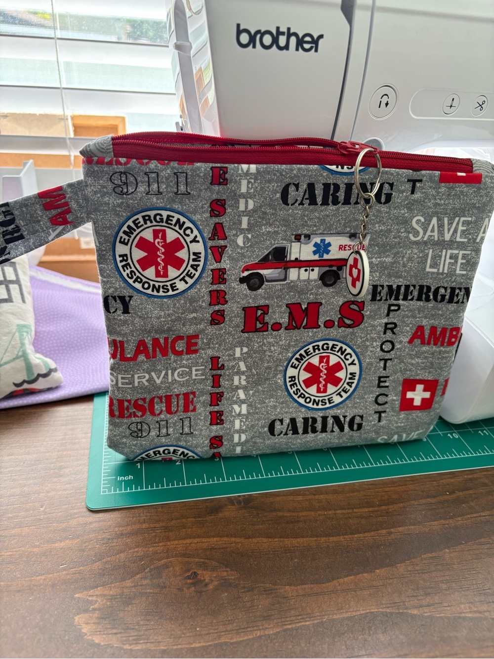 EMS-Themed Gray and Red Wristlet PURSES